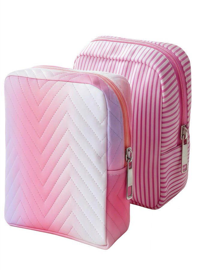 LUSTRIB 2PCS Sanitary Napkin Period bag, Waterproof PU Leather Sanitary Napkin Storage Bag for Women, Set of Pink Holographic & Striped Menstrual Storage Organizer for Travel - Image 1